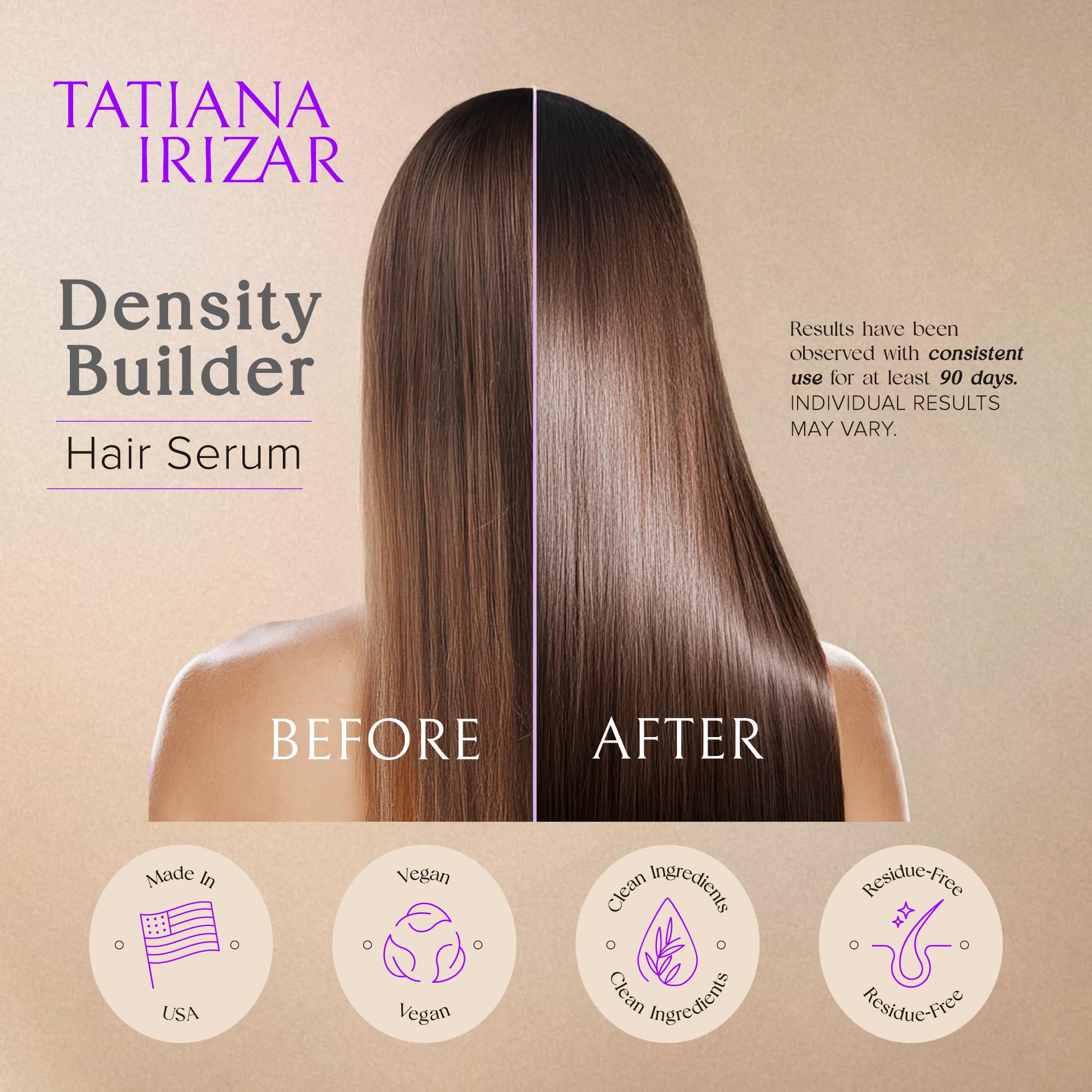 Tatiana Irizar Density Builder USA-made label emphasizing clean formula.