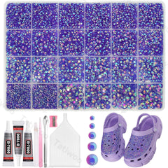 Tatiwoo 20000P purple AB flatback rhinestones kit in a box for easy crafting.