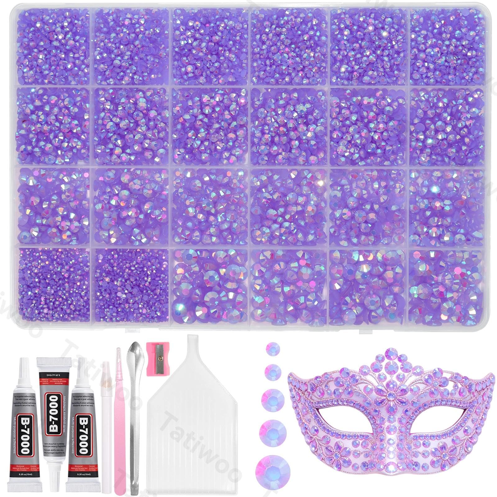 Tatiwoo 20000pcs light purple AB rhinestones for tumblers and crafts with rainbow sparkle.