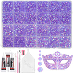 Tatiwoo 20000pcs light purple AB rhinestones for tumblers and crafts with rainbow sparkle.