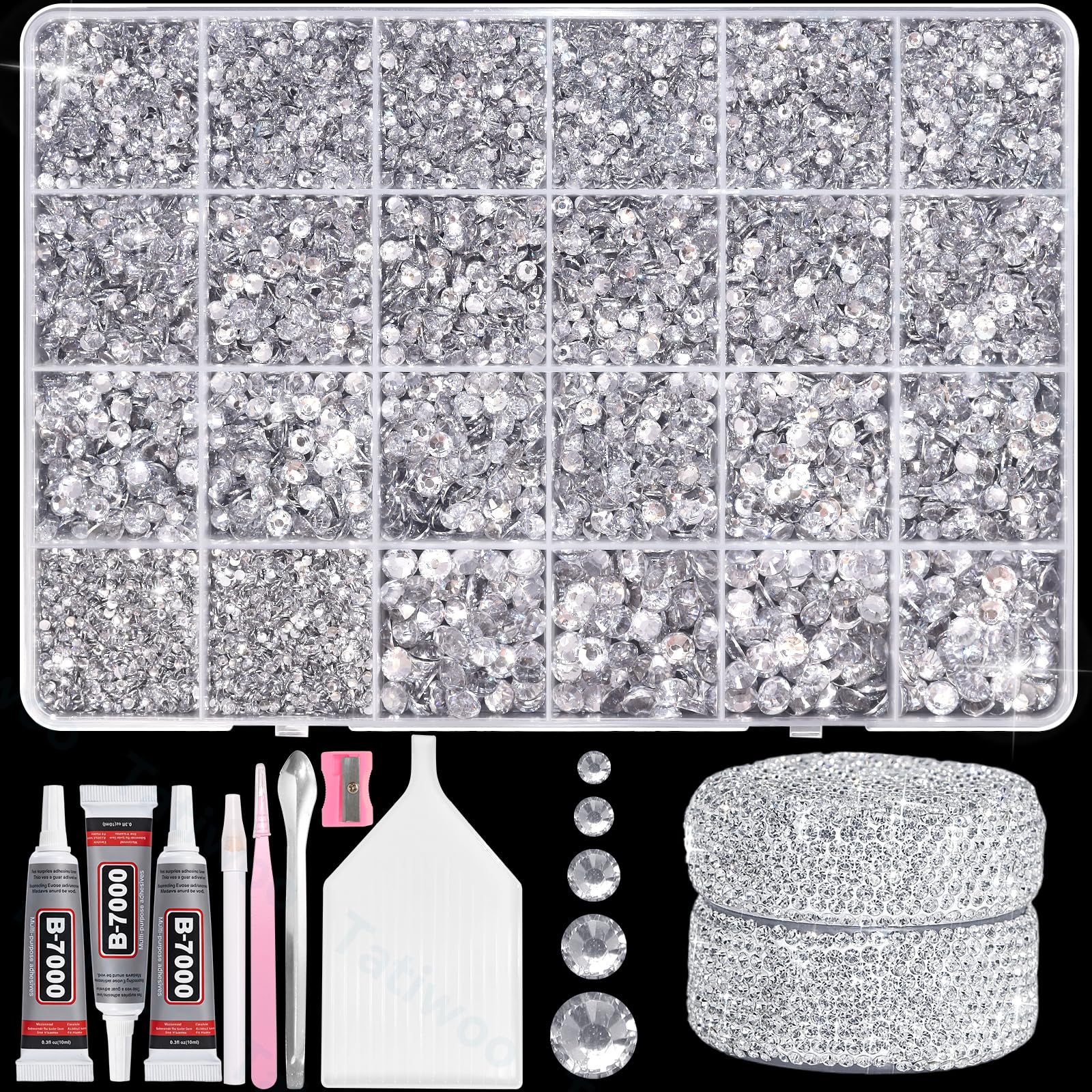 Tatiwoo 20000Pcs rhinestones with flatback silver white crystal shine for crafts