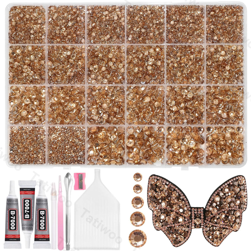 Tatiwoo champagne flatback rhinestones for dazzling craft embellishments and premium sparkle.