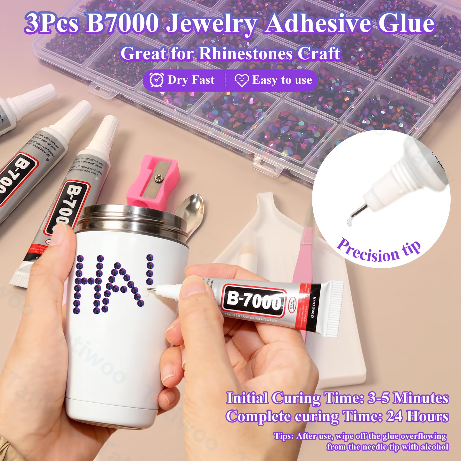 Tatiwoo flatback rhinestones with easy adhesion to fabric, plastic, and wood