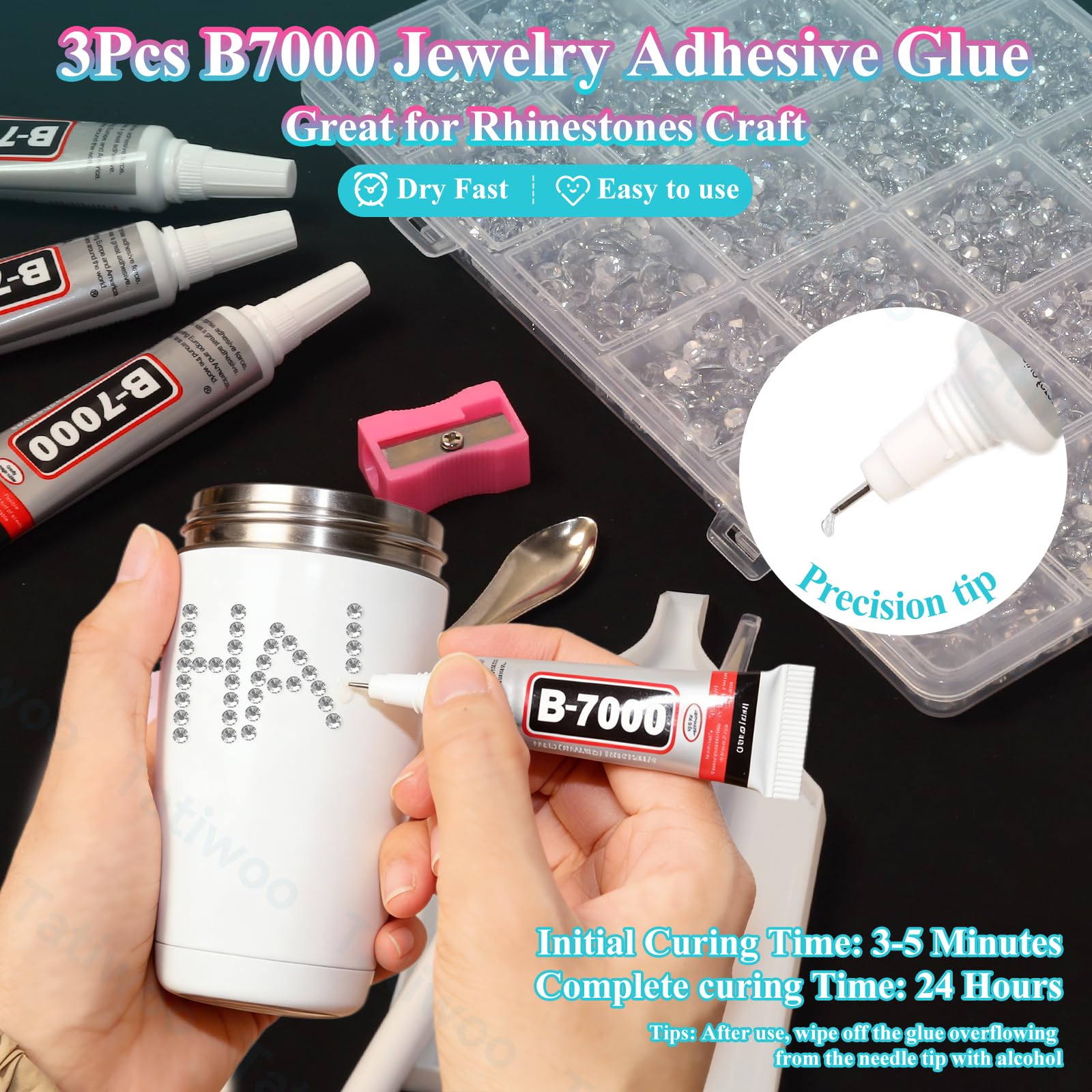 Glue, wax pen, scoop, and tray included for organization