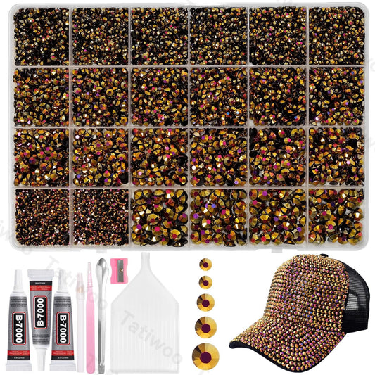 Tatiwoo gold-black flatback rhinestones with AB coating sparkle for vibrant crafts
