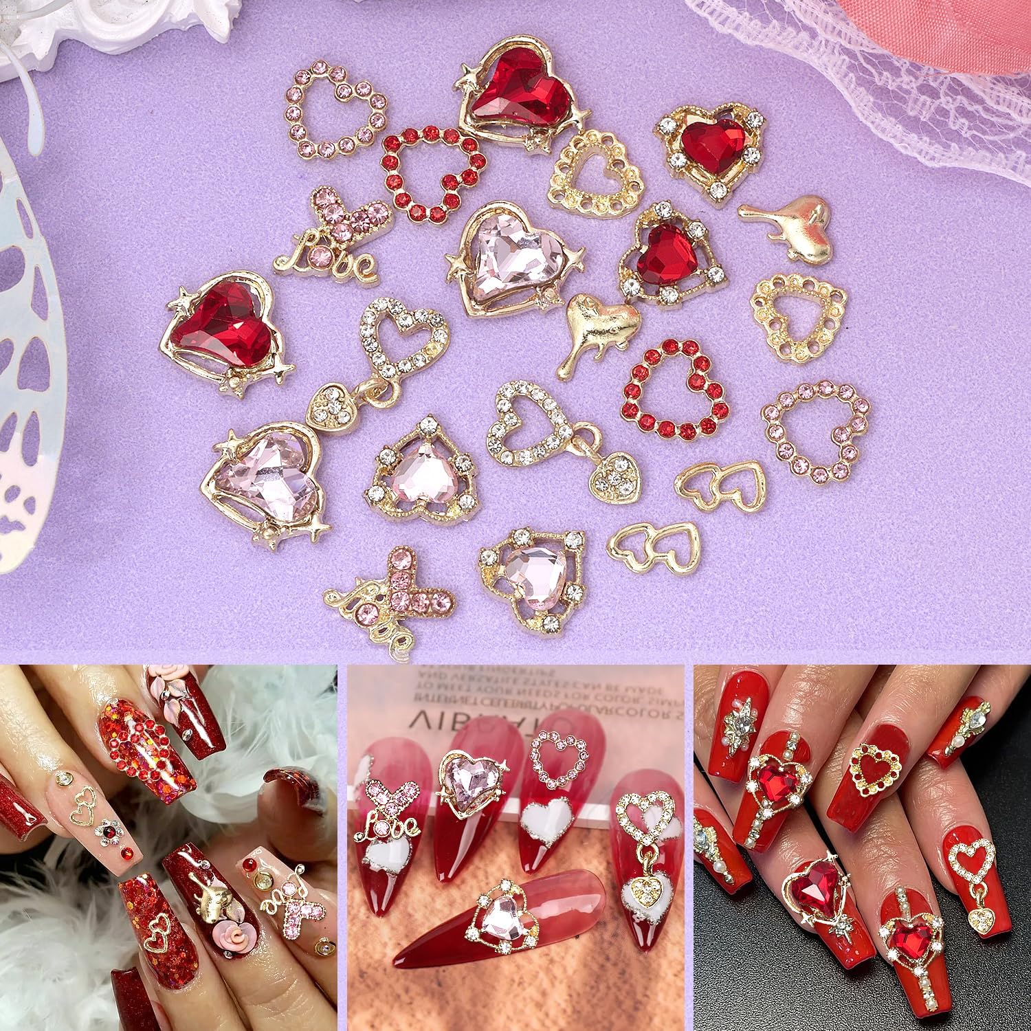 Tatiwoo gold bow heart charms offer luxe metallic detail.