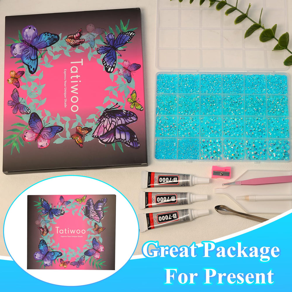 Tatiwoo blue AB rhinestones for nails, makeup looks, and fashion accessories with vivid shine