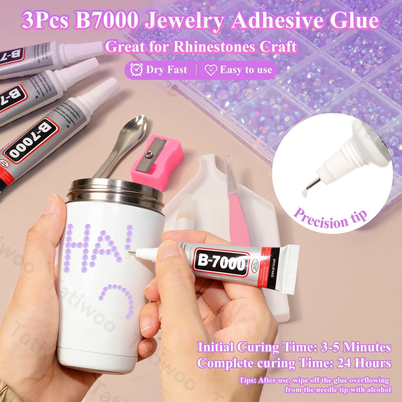Tatiwoo tweezers and wax pen for picking up tiny gems with control.