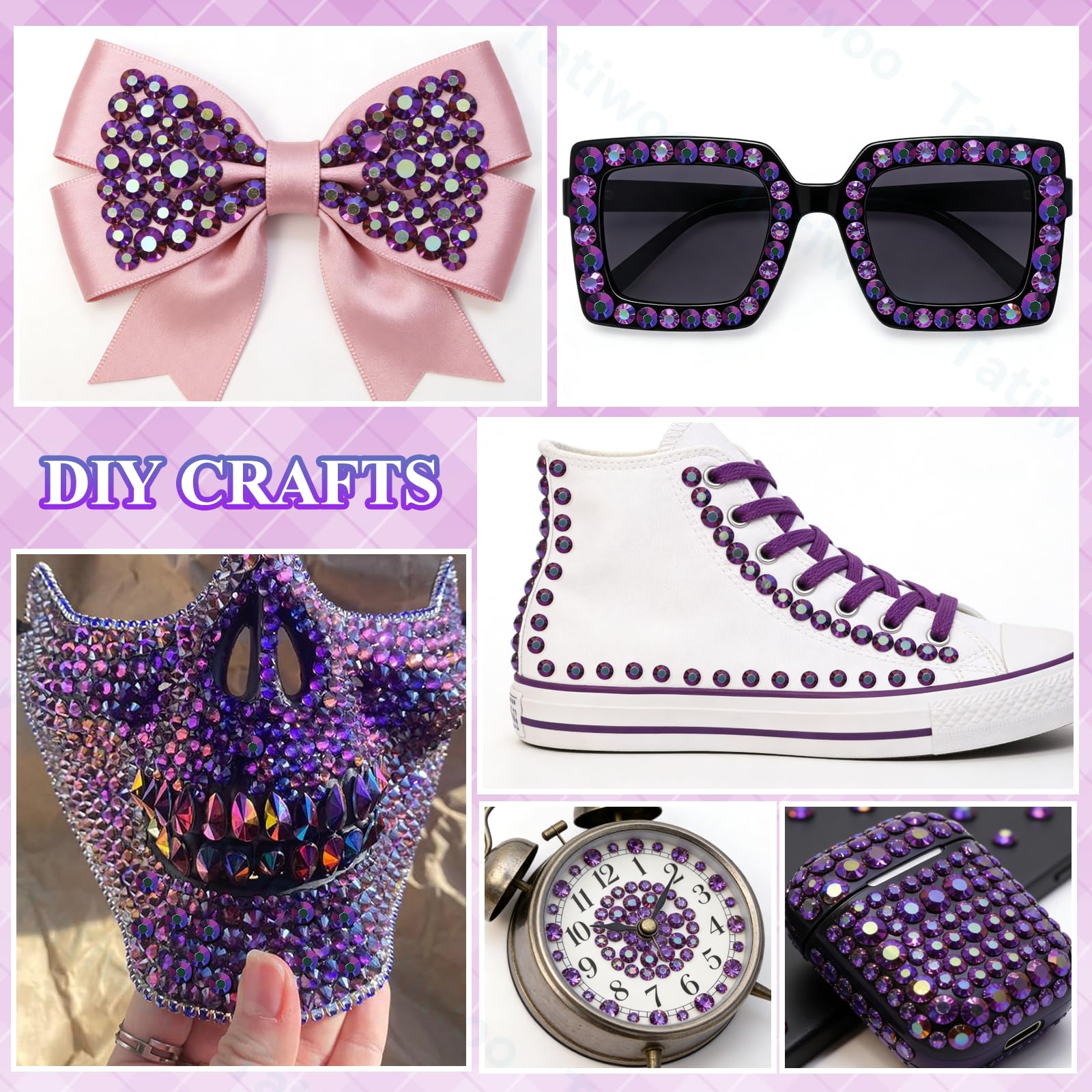 Tatiwoo iris purple rhinestones enhance face and body makeup art