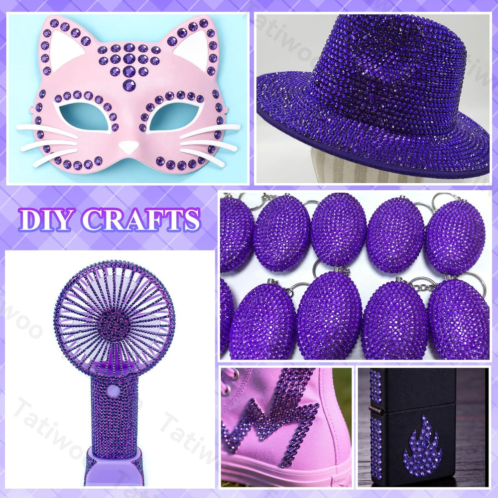 Tatiwoo Roland purple rhinestones on tumbler showing bright reflective sparkle