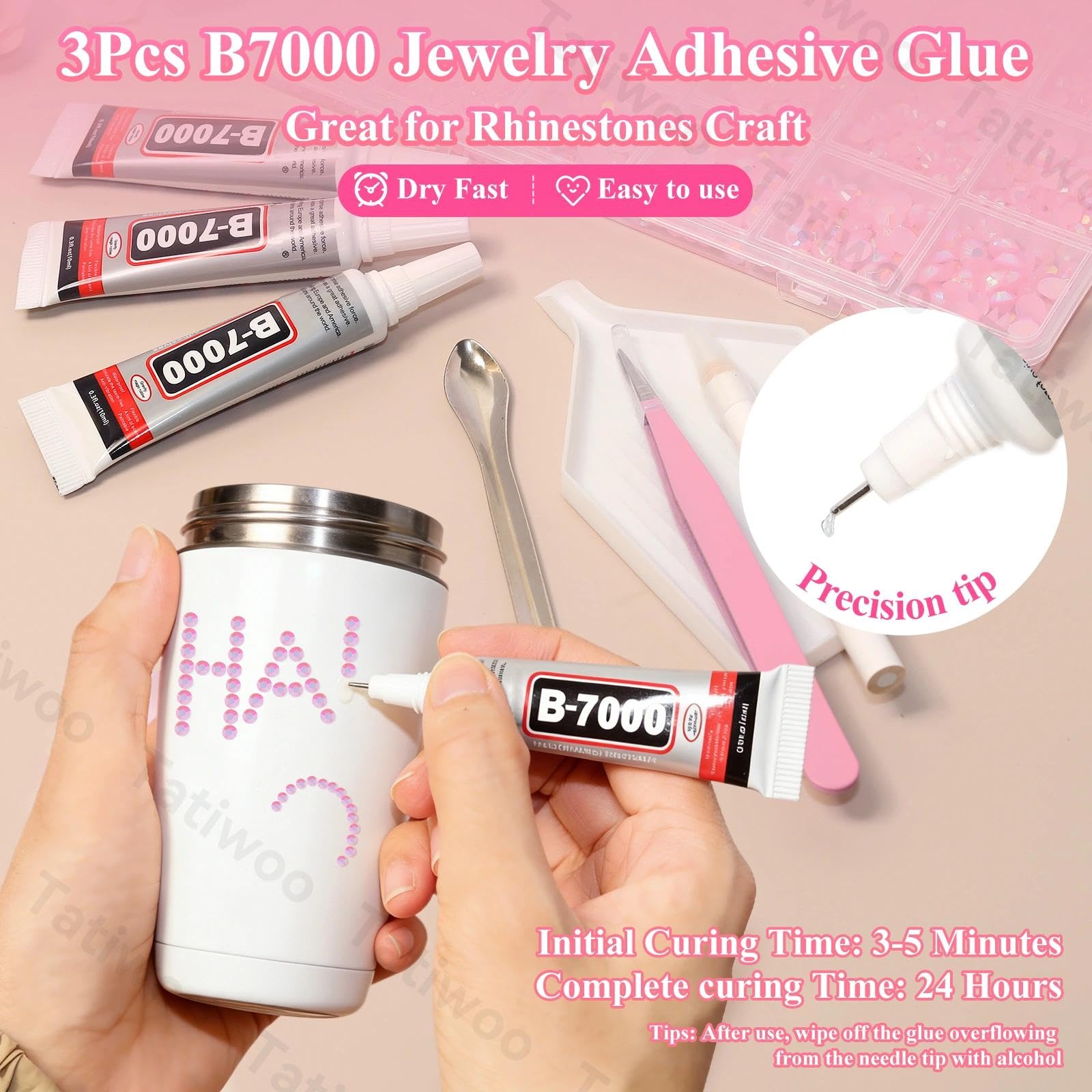 Tatiwoo ready-to-use kit of pink flatback rhinestones for quick crafting.