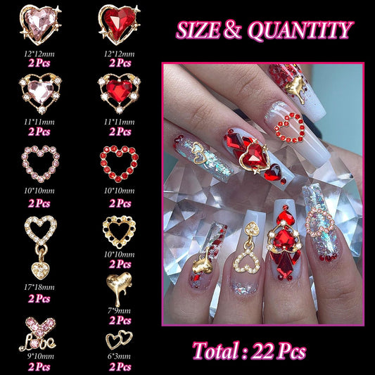 Tatiwoo valentines heart rhinestones nail charms add sparkling detail.