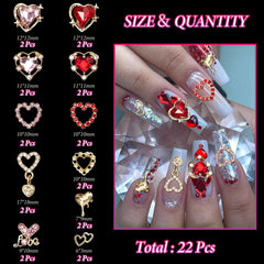 Tatiwoo valentines heart rhinestones nail charms add sparkling detail.