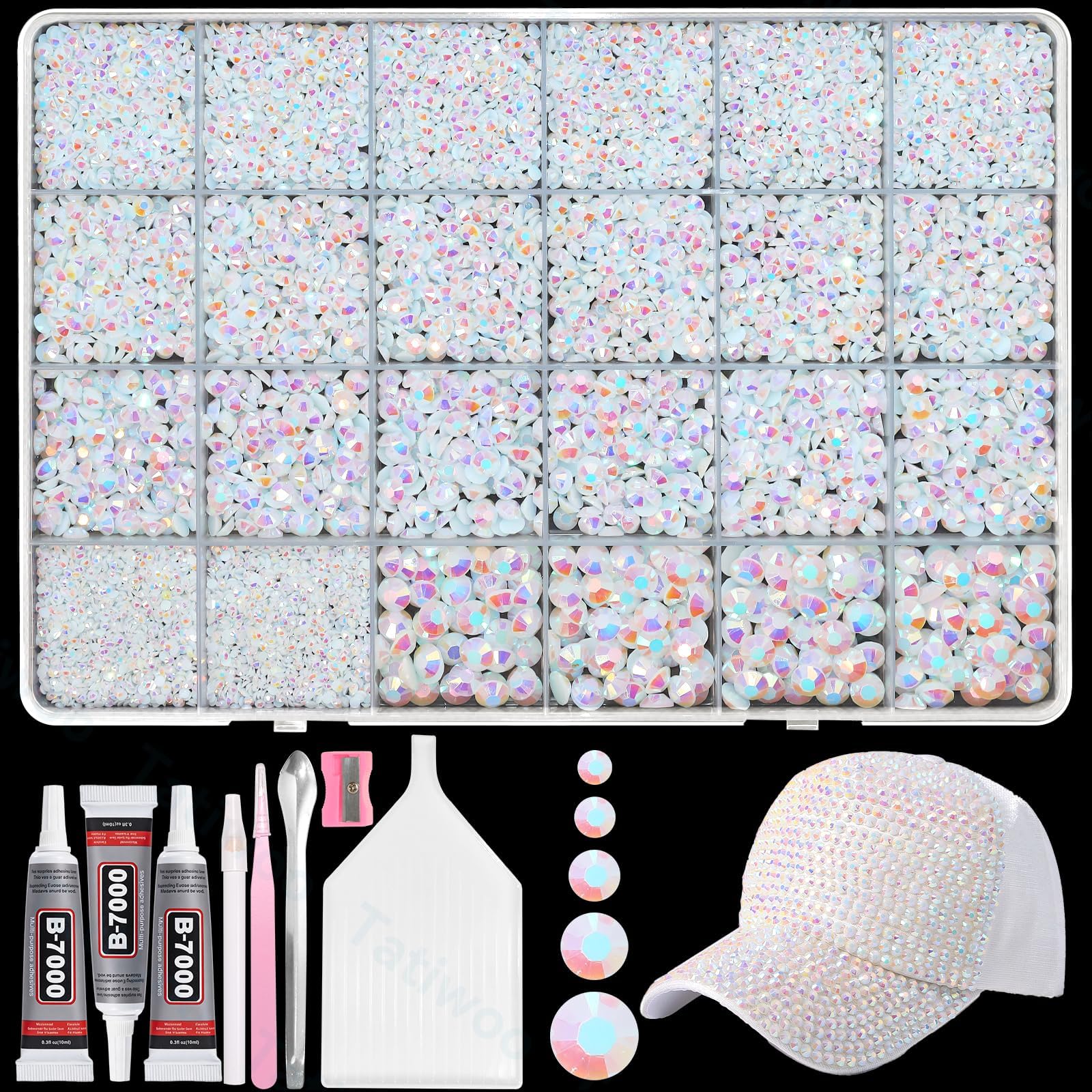 Tatiwoo white AB rhinestones 2mm close-up for precise fabric embellishment with subtle sparkle and shine.