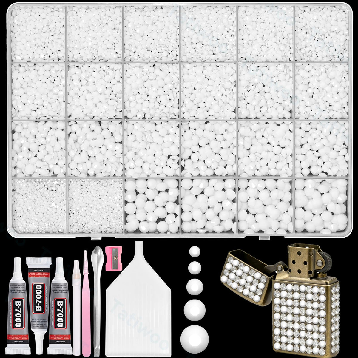 Tatiwoo white flatback jelly rhinestones 2-6mm for versatile DIY embellishments on fabric.
