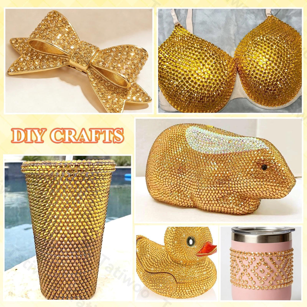 Tatiwoo yellow gold rhinestones packaging ready-to-use kit.