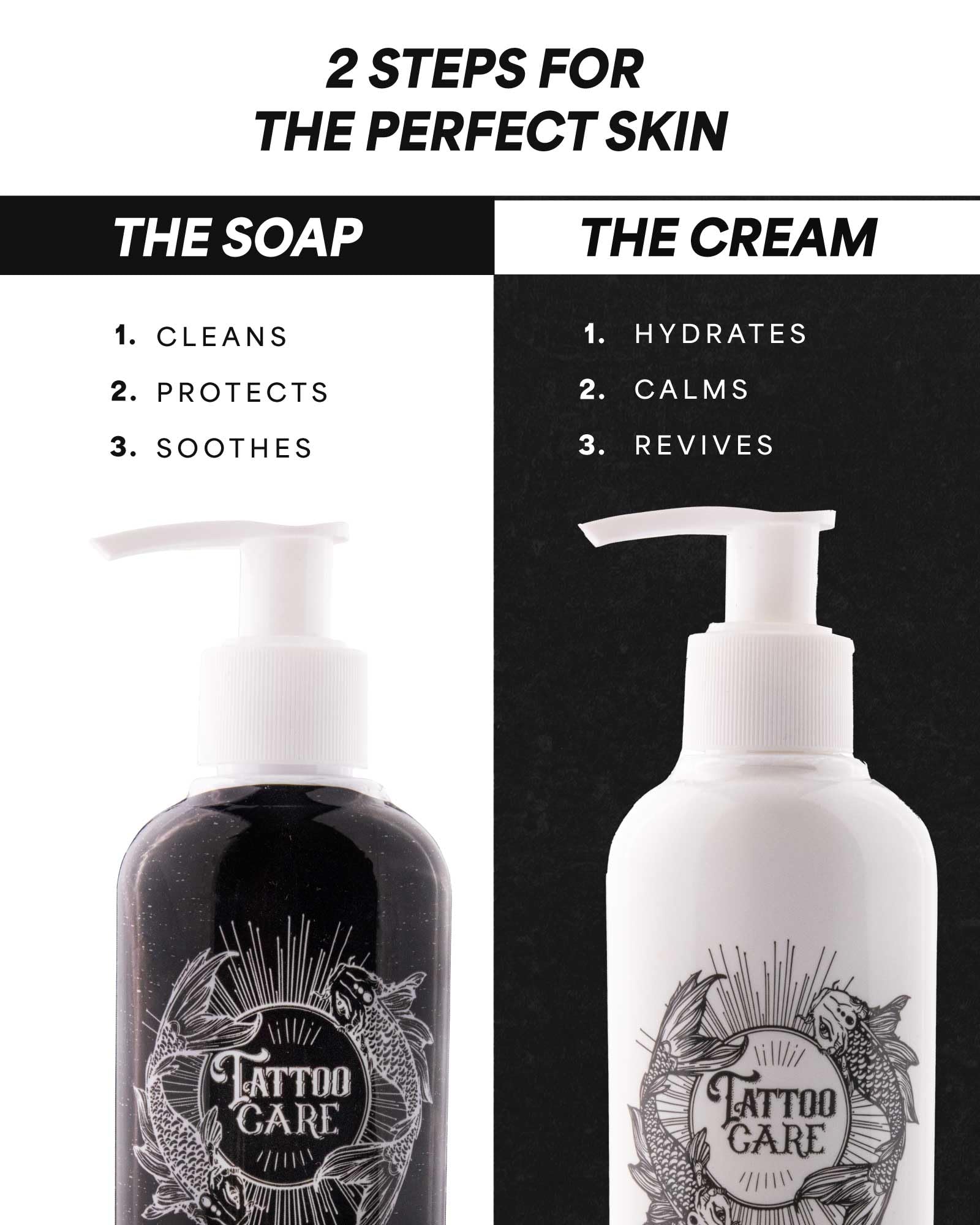 Tattoo Care soap bottle providing gentle cleansing for fresh and healed tattoos.