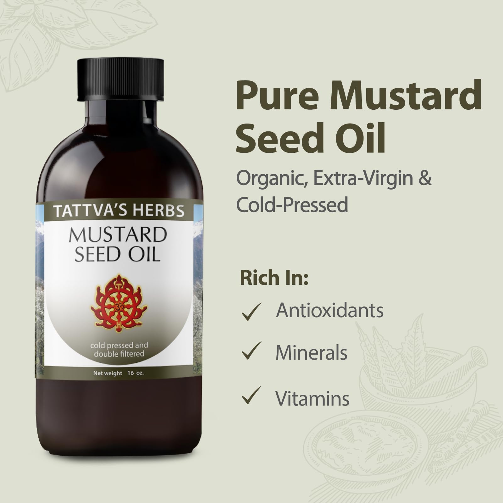 Tattva's Herbs mustard seed oil demonstrates cold-pressed, unrefined quality.
