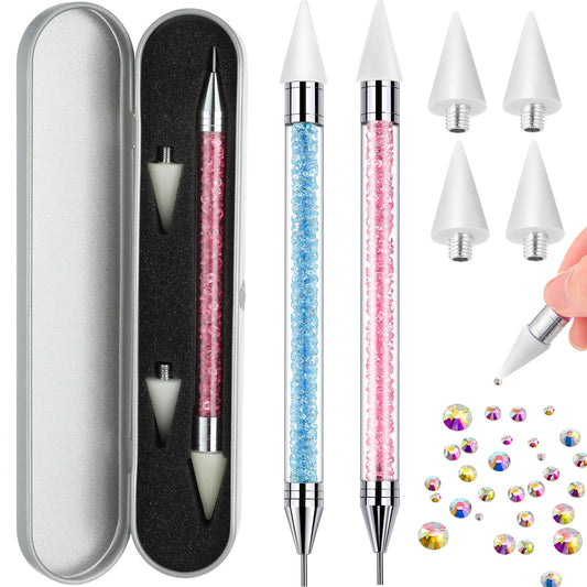 Tatuo rhinestone picker dual ends with wax and steel tips for precise placement on nails.