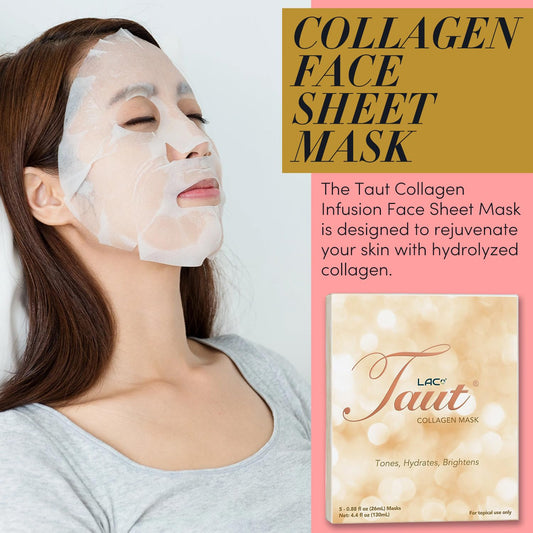TAUT mask sheet featuring marine collagen and elastin for firmer skin