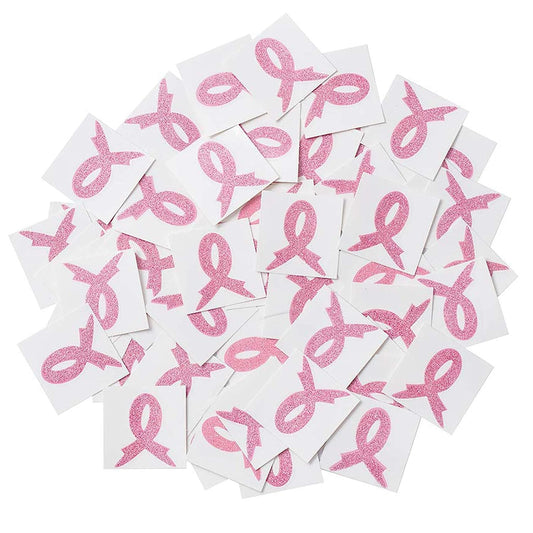 TBEEJ 72-piece pink ribbon glitter tattoos for awareness events