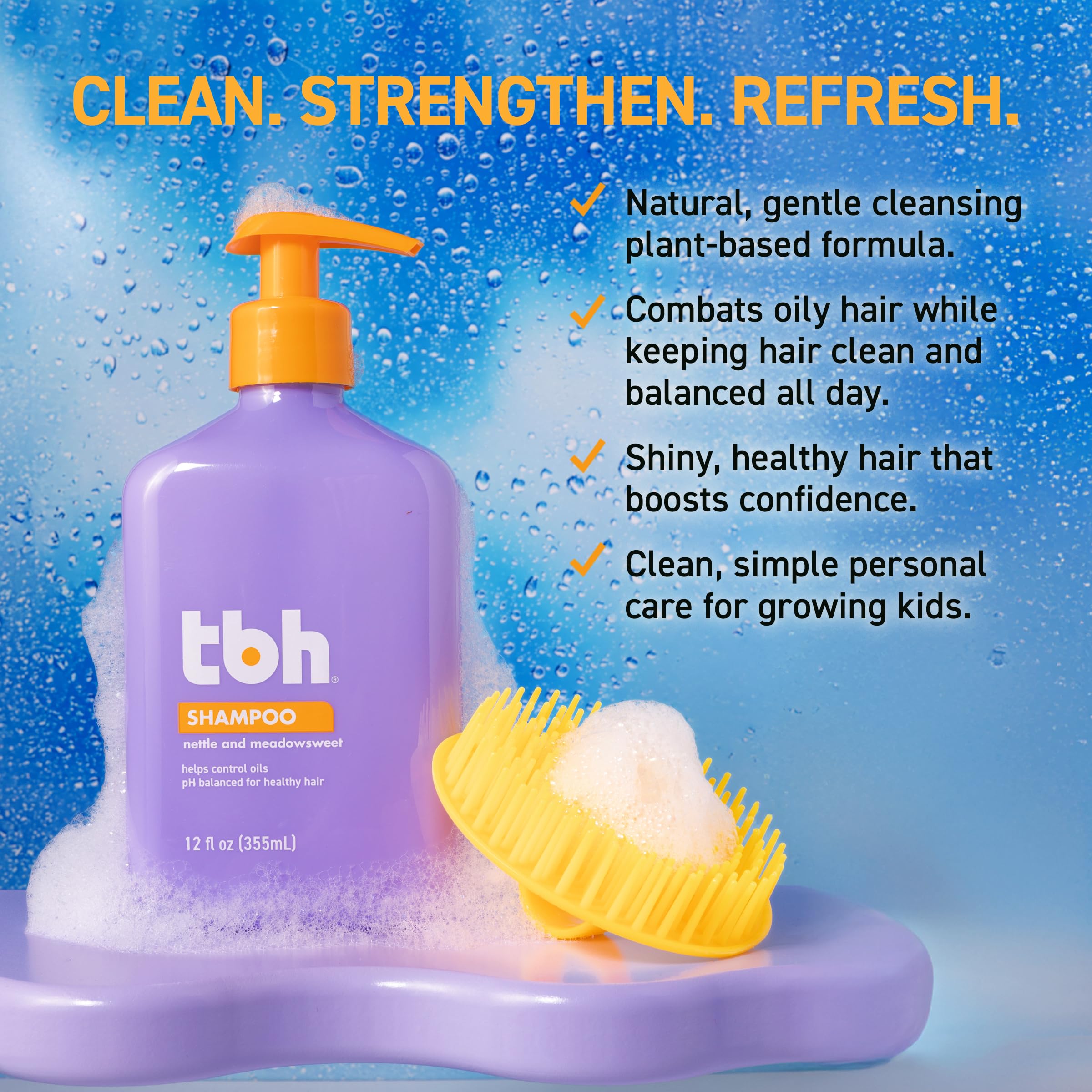 TBH Teen & Kids Shampoo pump shows easy, mess-free application during busy mornings.