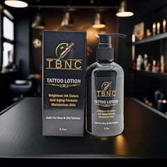 TBNC Tattoo Aftercare Lotion being applied with a smooth, fast-absorbing feel.