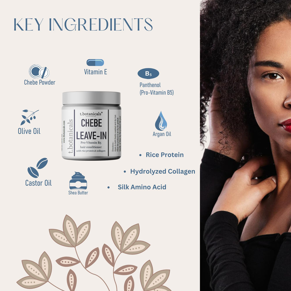 t.botanicals Chebe Leave-In bottle cap detail emphasizing lightweight formula.