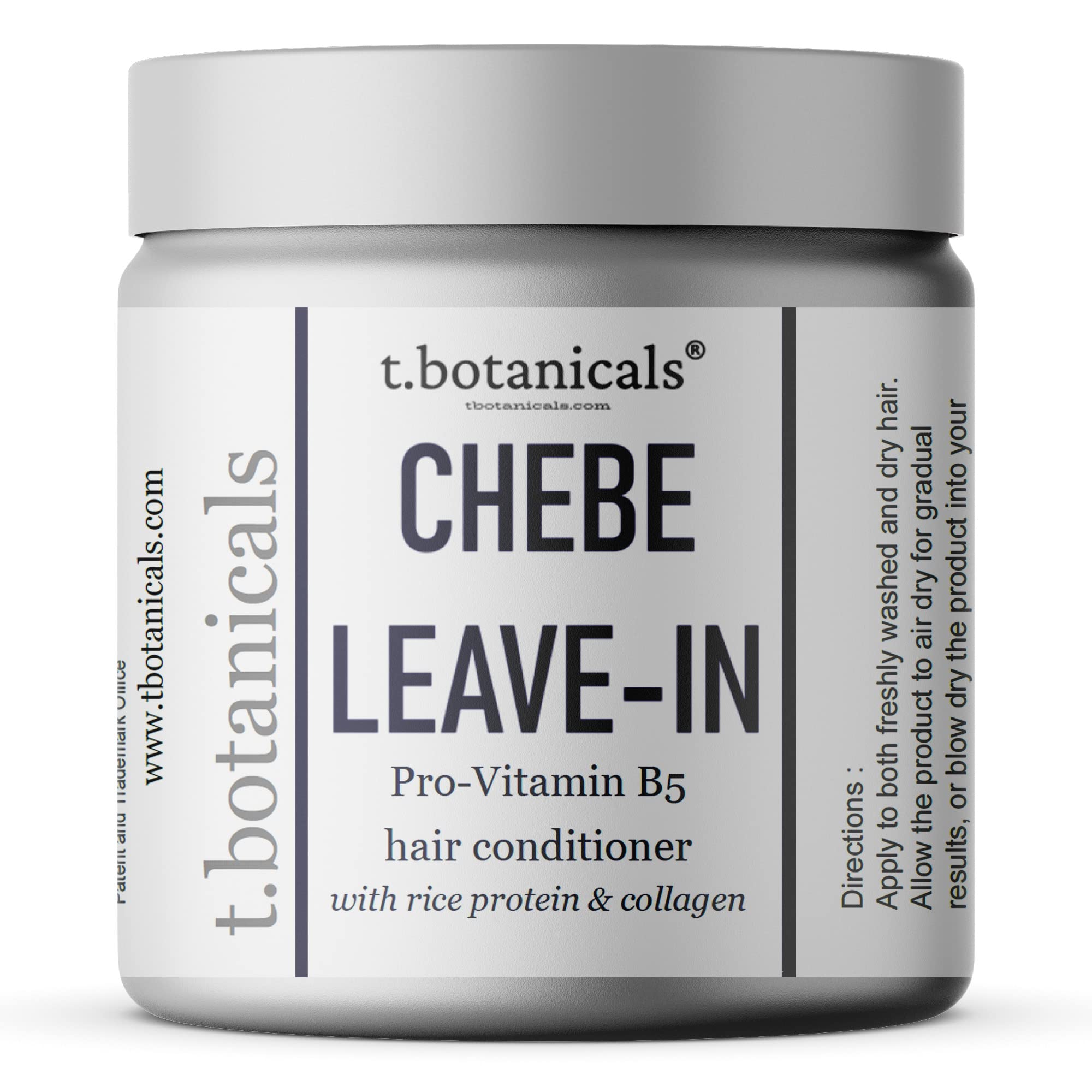 t.botanicals Chebe Leave-In Conditioner bottle front view highlighting moisture and shine.