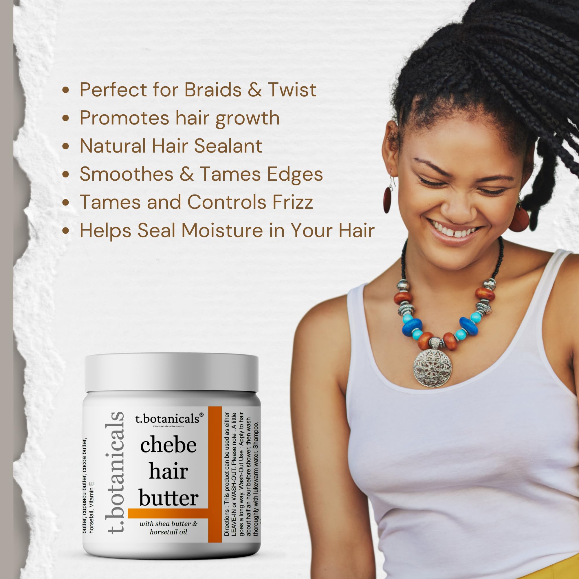 t.botanicals Chebe oil blend with olive and castor oils promotes nourishment and scalp hydration.