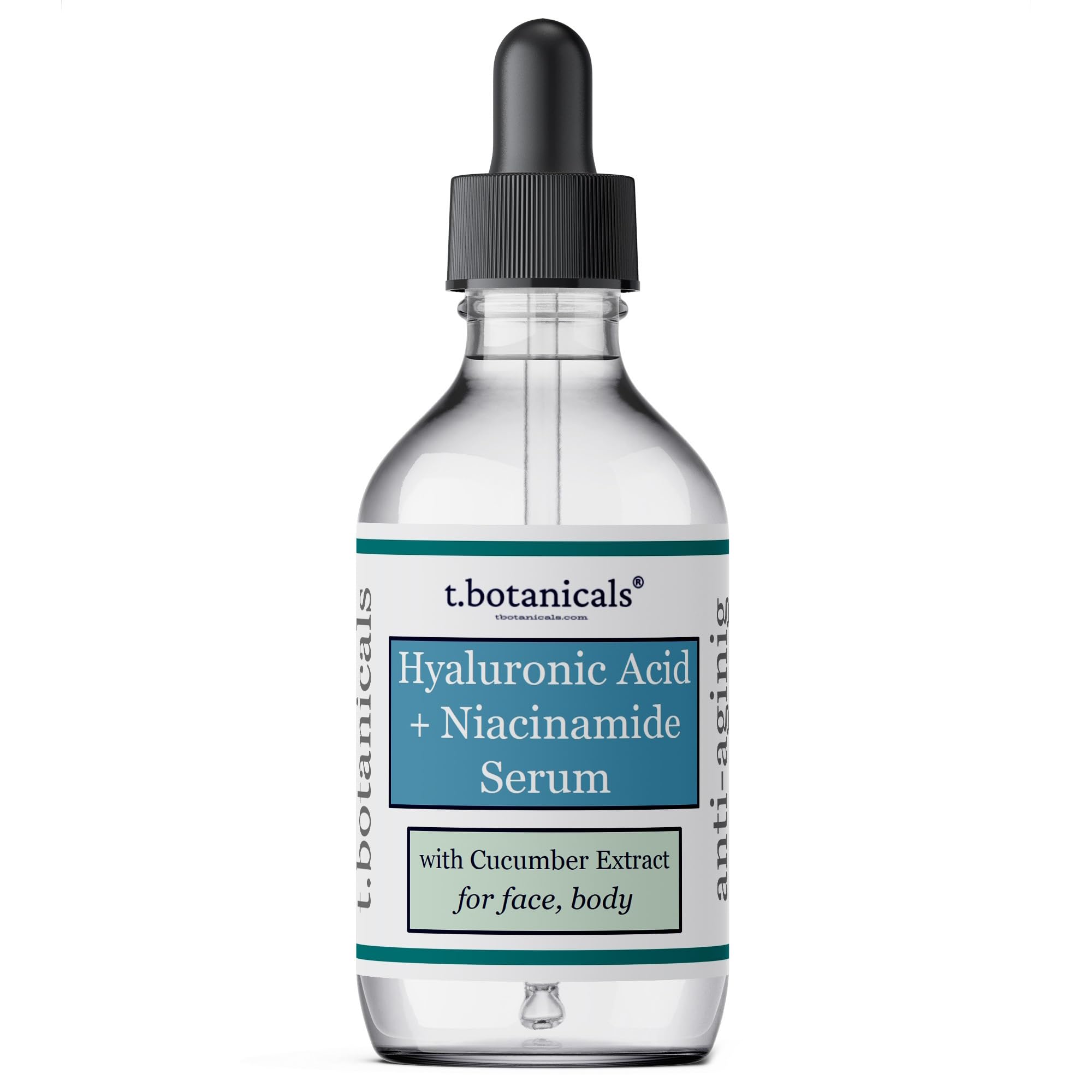 t.botanicals Pure Hyaluronic Acid Serum bottle pour shows easy, hydrating application.