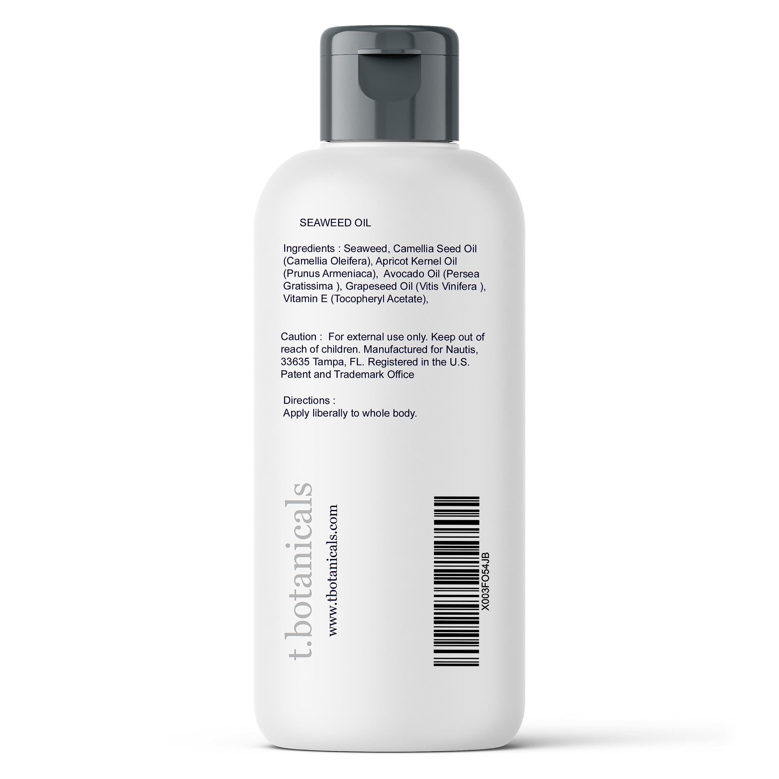 tbotanicals Seaweed Body Oil packaging beside towel for spa routine