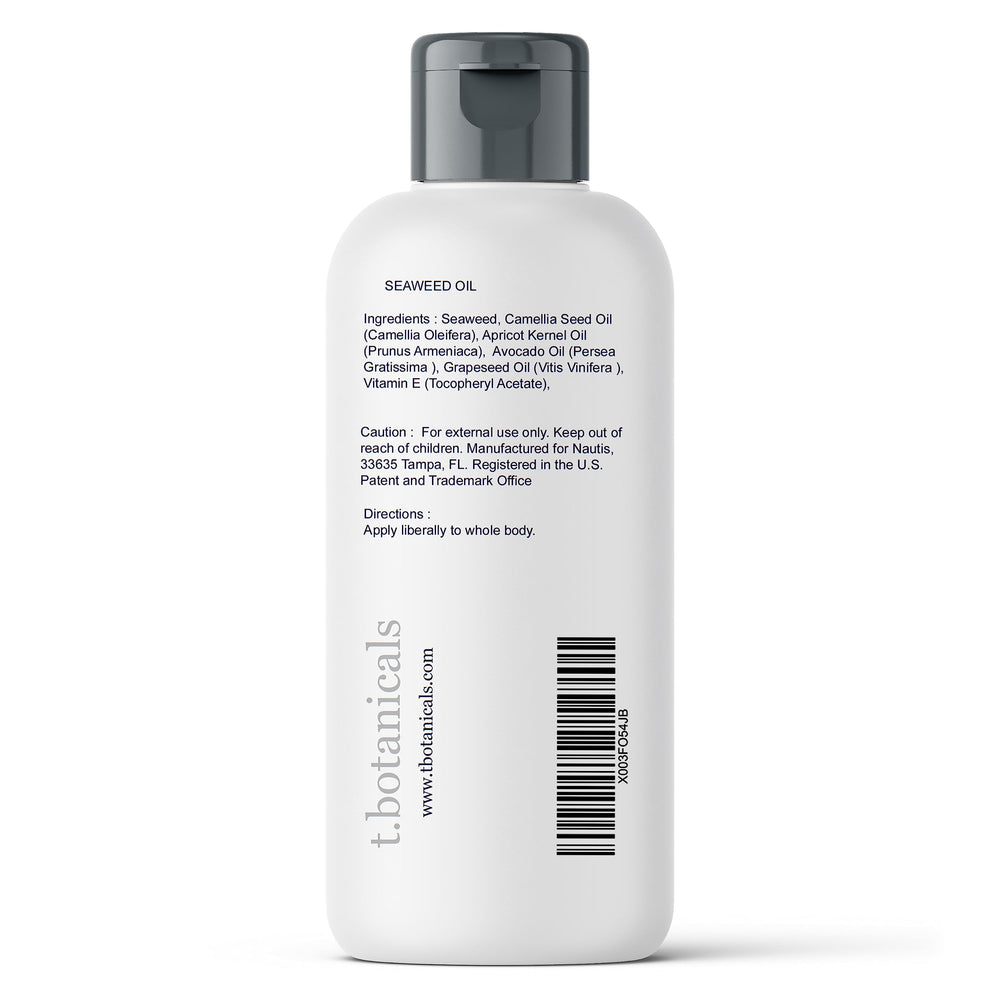 tbotanicals Seaweed Body Oil packaging beside towel for spa routine