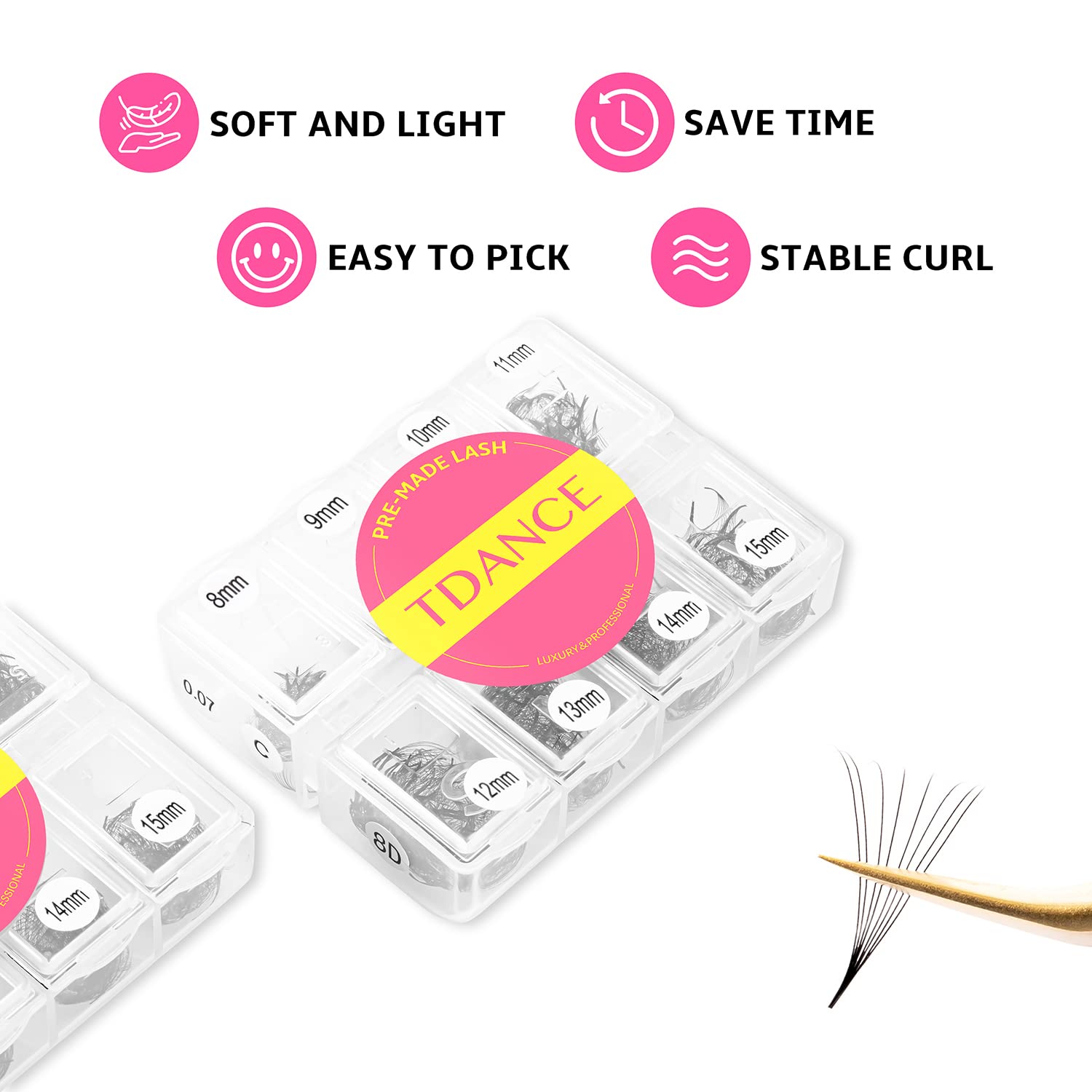 TDANCE premade fans easy to pick up with tweezers in workflow