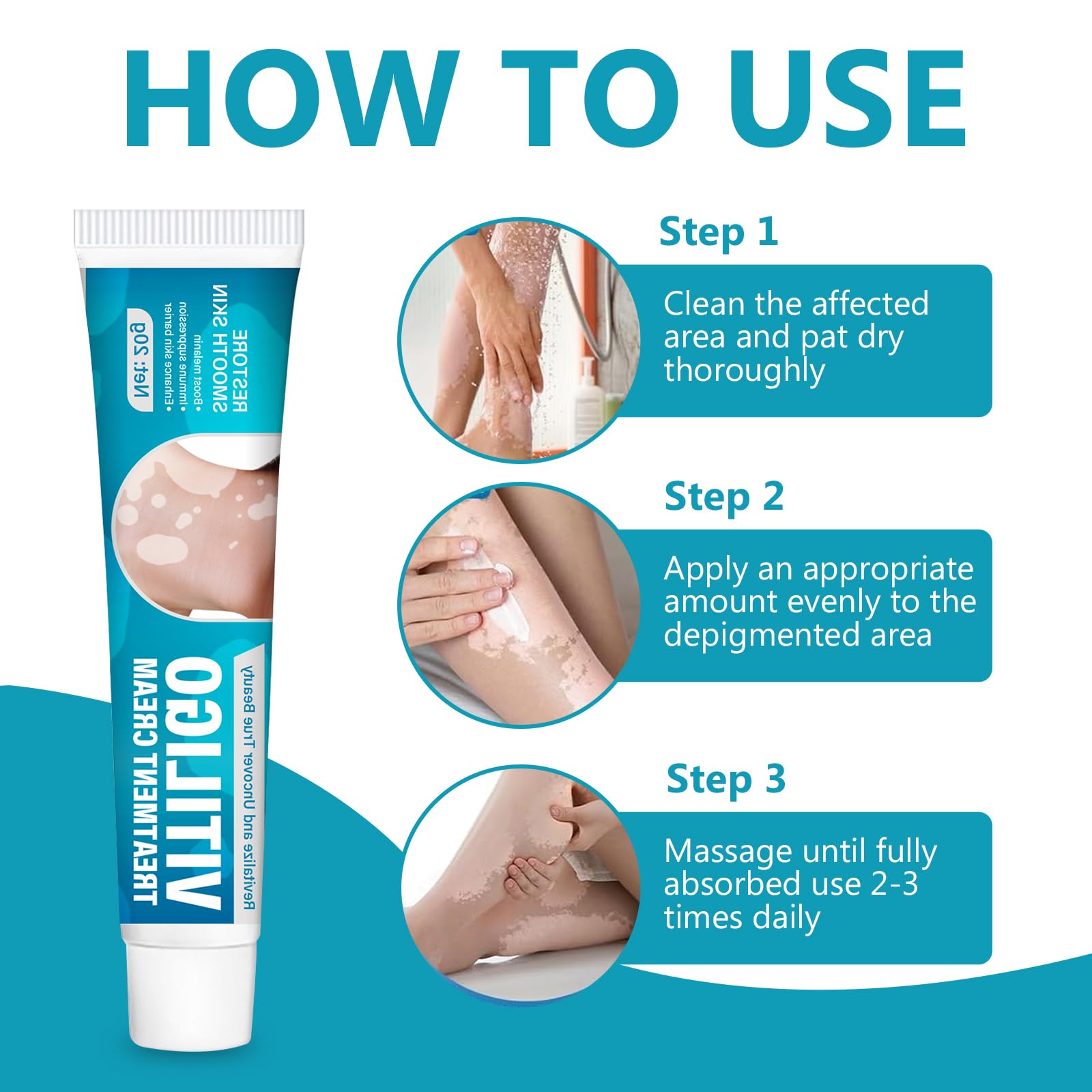 TDZLDM Vitiligo Cream ingredient imagery highlighting natural extracts.