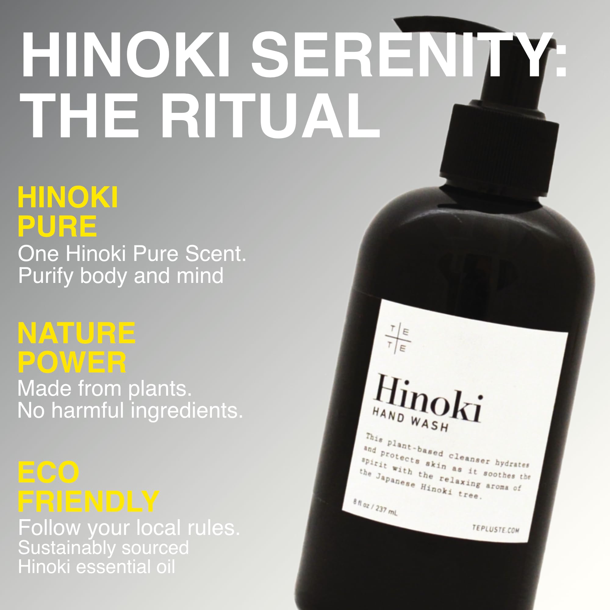 TE + TE Hinoki essential oil closeup highlighting pure aroma.