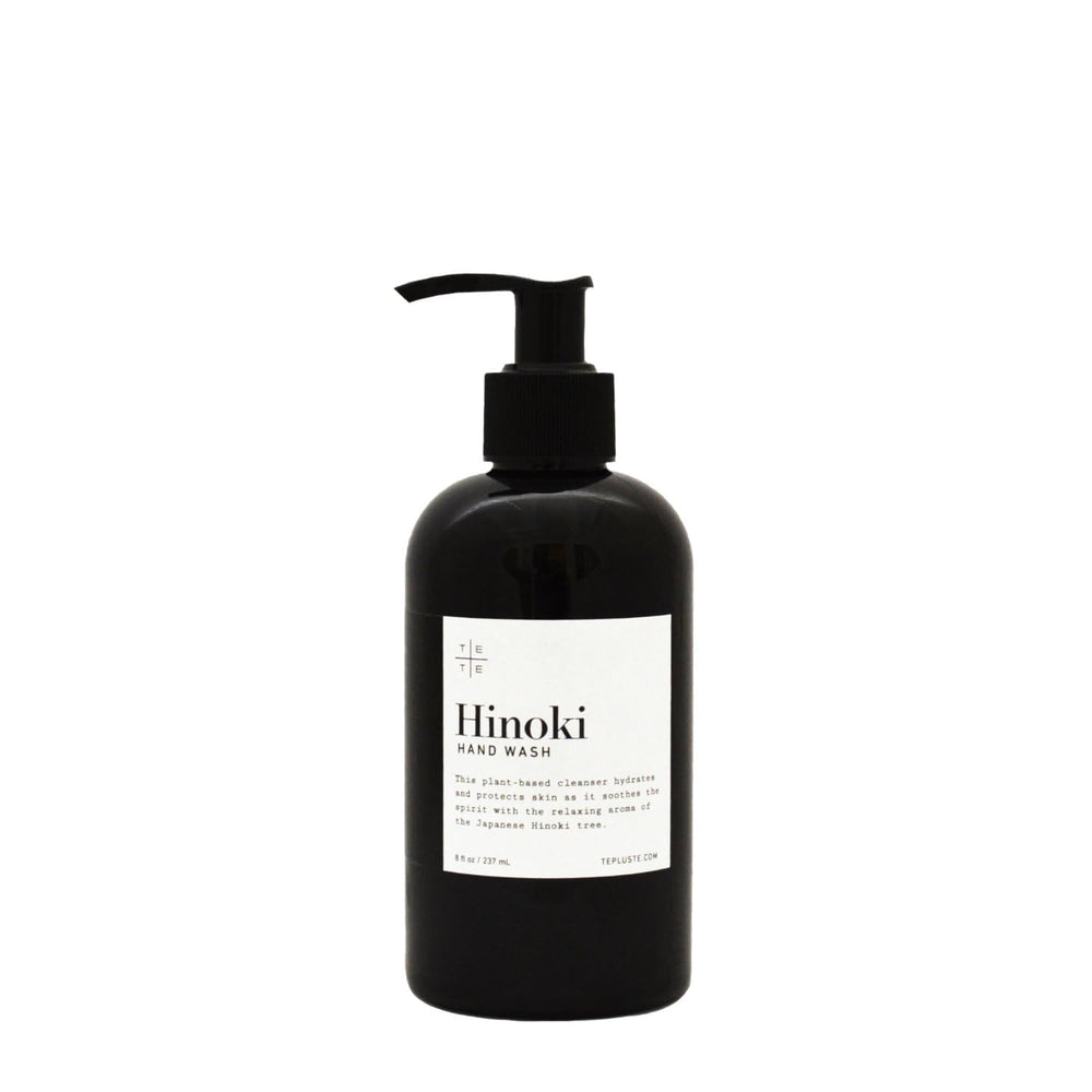 TE + TE Hinoki hand wash bottle with subtle scent and gentle cleansing.