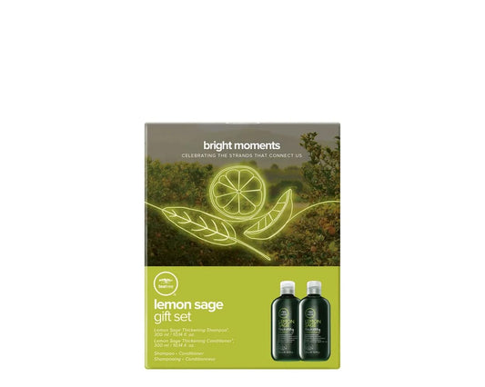 Tea Tree Lemon Sage thickening shampoo bottle for finer hair, promoting fuller-looking volume.
