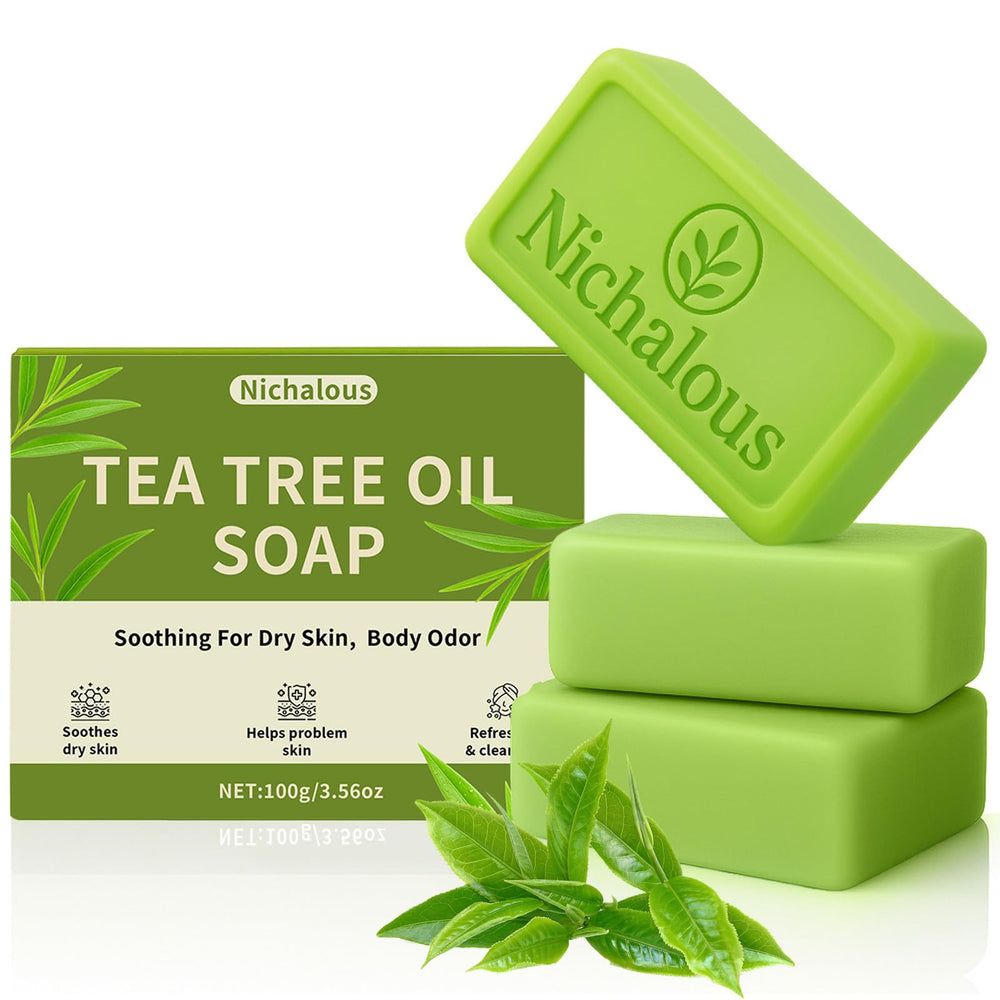 Tea Tree Soap 3pc pack showing purifying bars for daily cleansing.