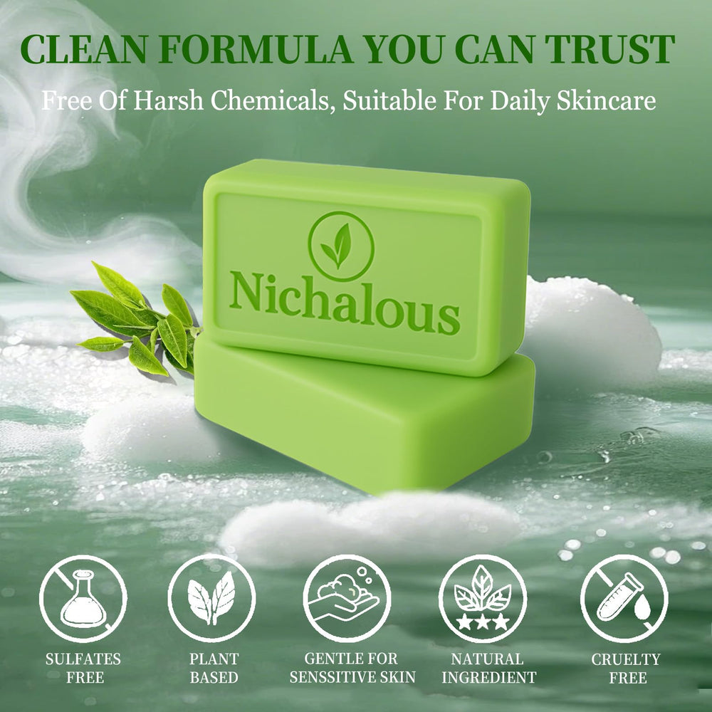 Tea Tree Soap on back area demonstrates pore-friendly cleansing for skin.