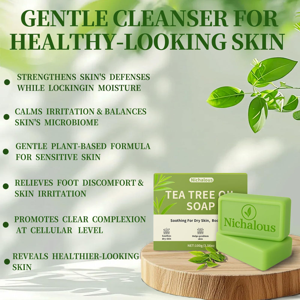 Tea Tree Soap bar closeup highlighting natural cleansing with tea tree oil.