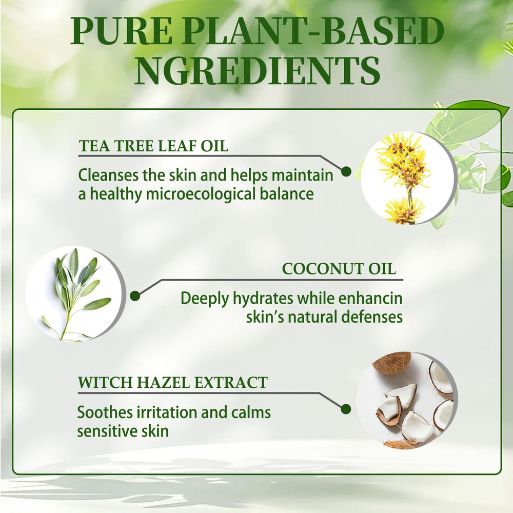 Tea Tree Soap with coconut oil blend demonstrates creamy moisture and cleanliness.