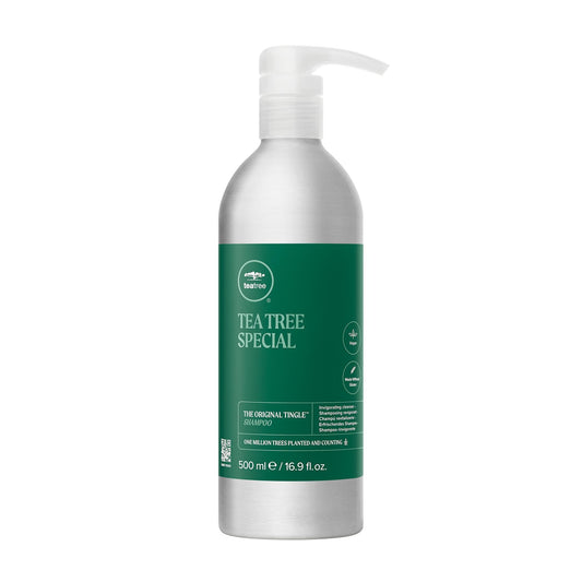 Tea Tree Special Aluminum Bottle tingling formula offers a refreshing scalp cleanse.
