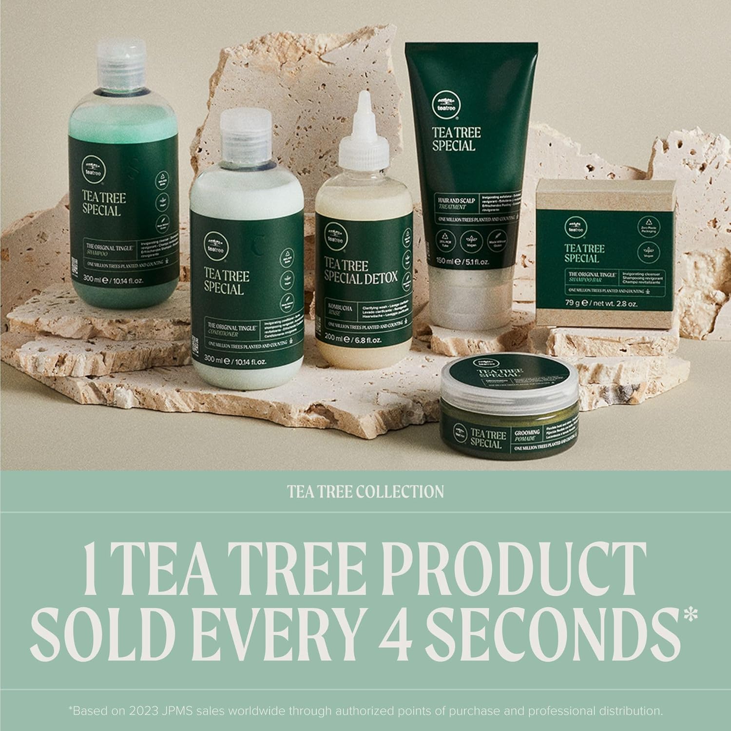 Tea Tree Special Conditioner litre refill pouch demonstrates waste-reduction packaging.
