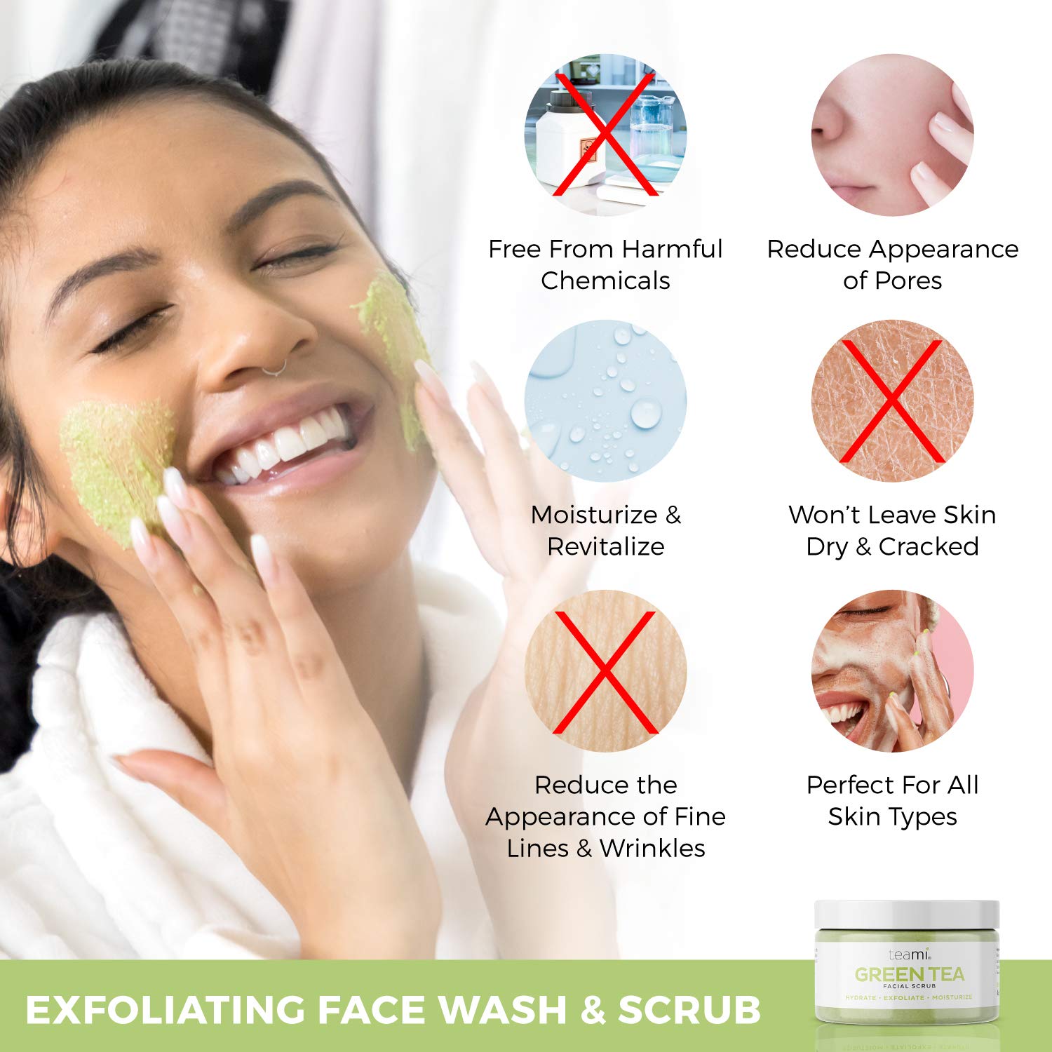 Teami Lemongrass fragrance exfoliating scrub texture close-up highlights refreshing, non-greasy formula.