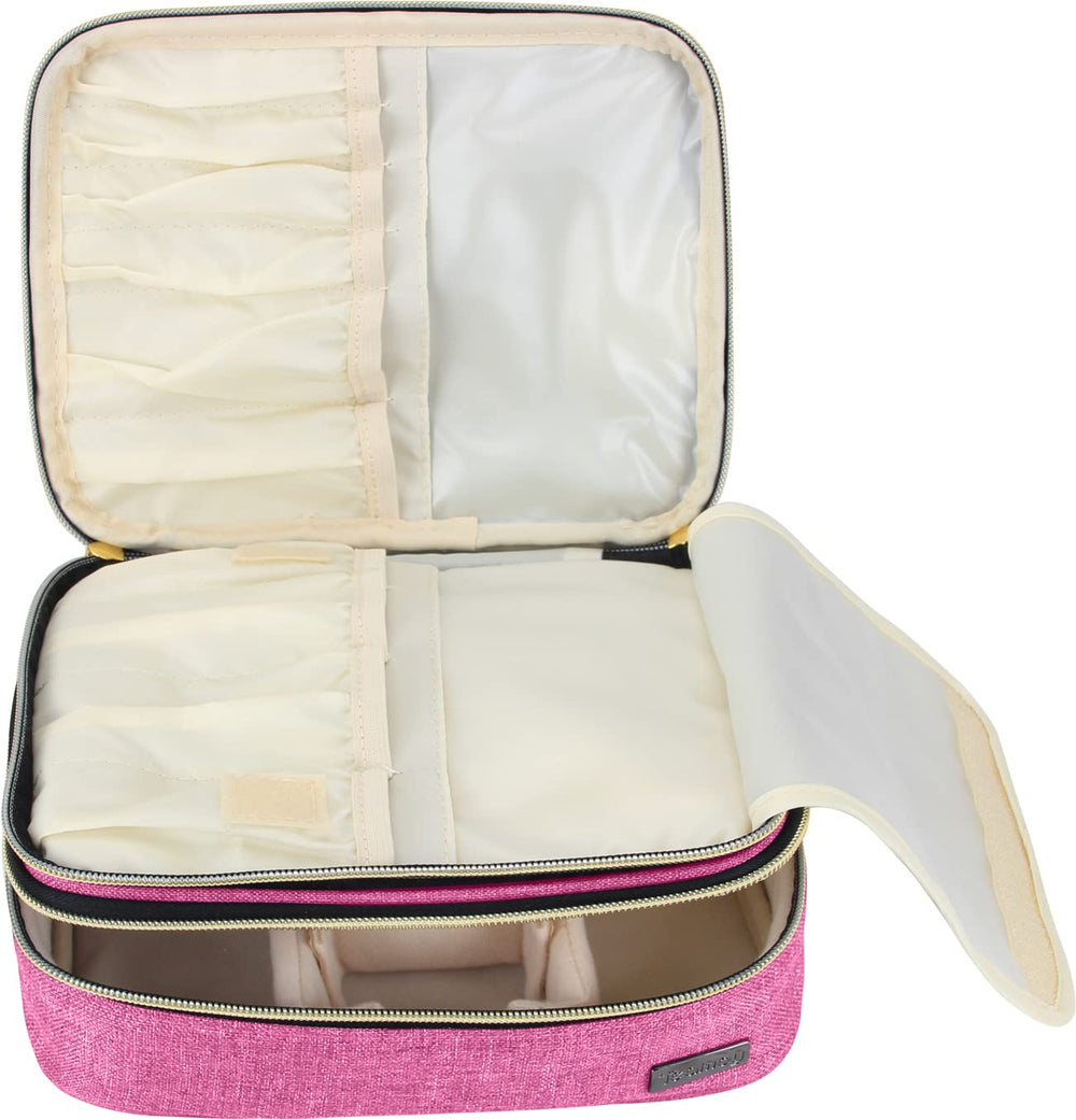 Teamoy travel makeup brush case front view with elastic slots for organized brushes on the go.