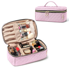 Teamoy travel makeup brush case pink side view protects brushes during travel