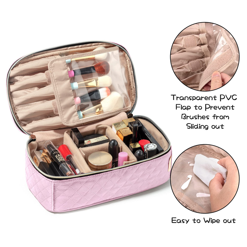 Teamoy pink travel makeup case top handle view for easy portability