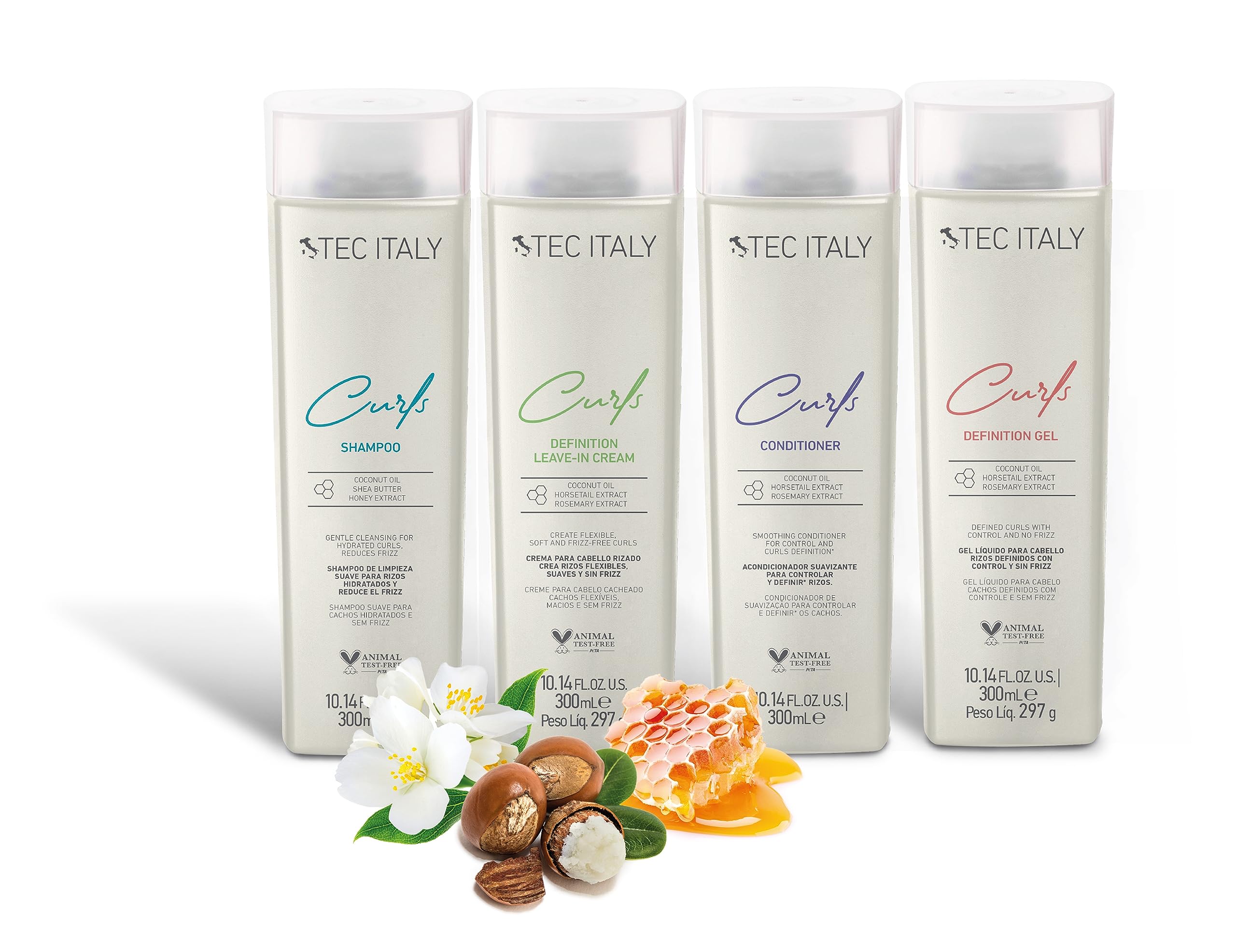 Tec Italy Curls Shampoo packaging highlights Italian craft for daily curl care.