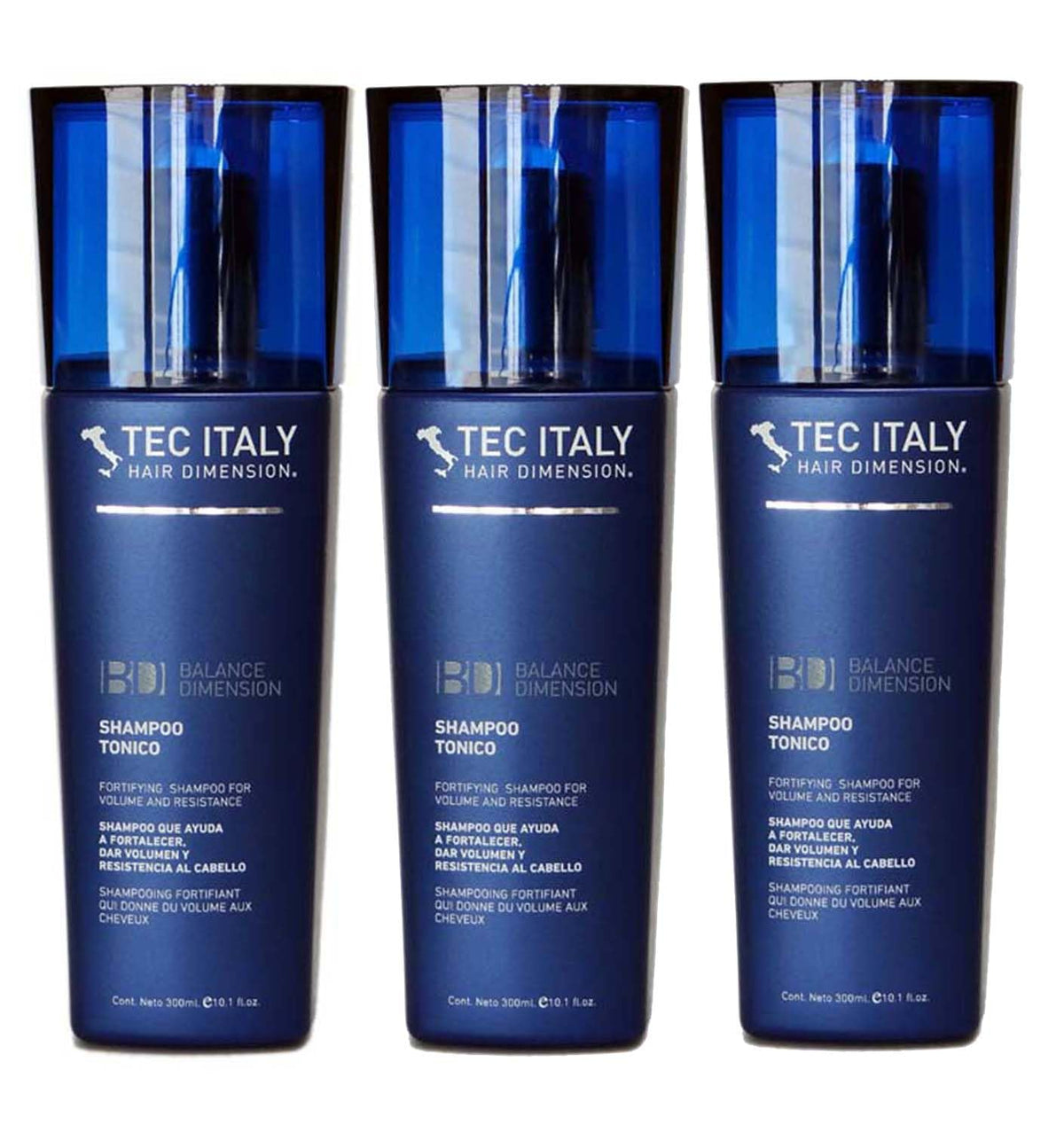 Tec Italy Tonico shampoo bottle shows volumizing formula for fuller hair